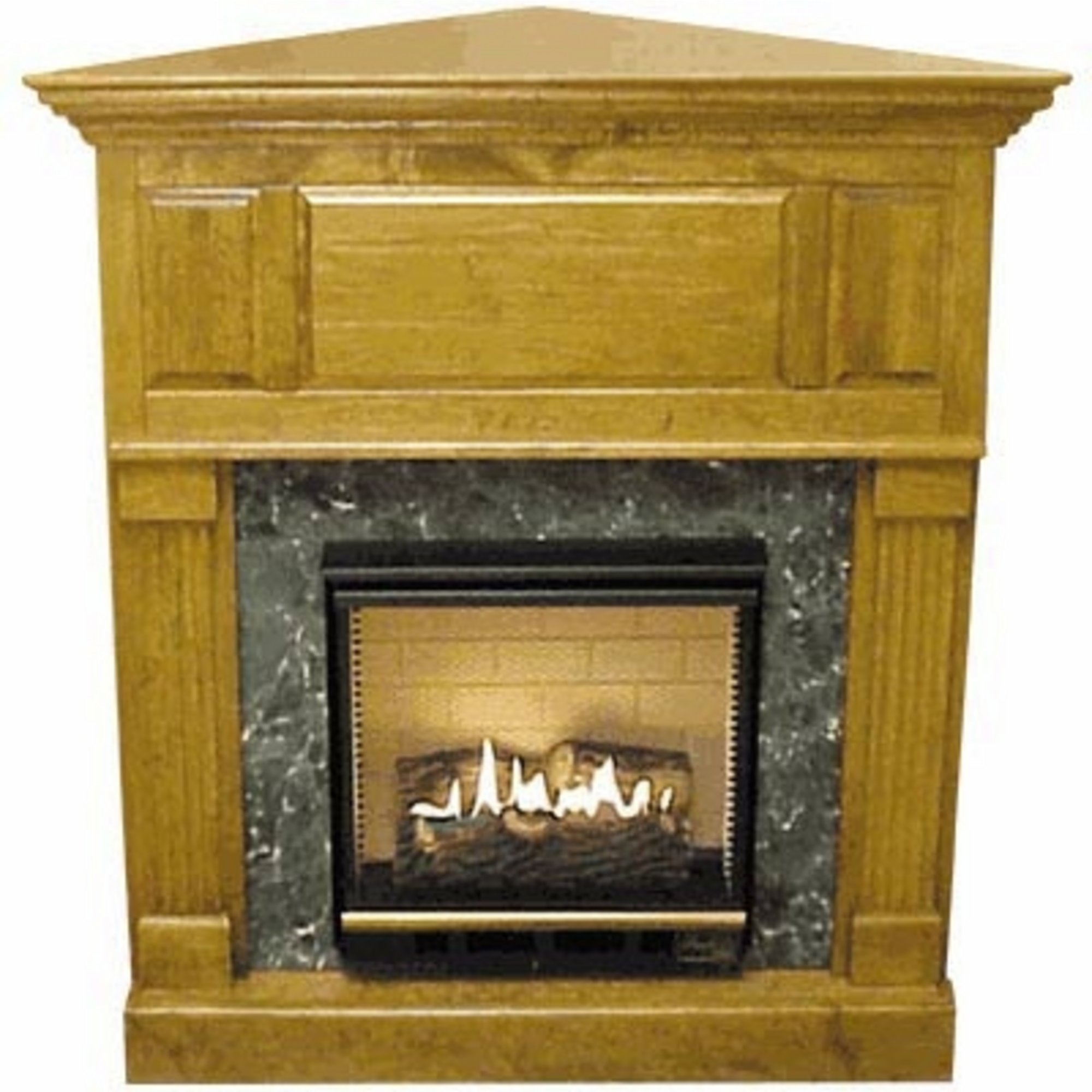 Corner Vent-Free Natural Gas Fireplace with Marble Trim